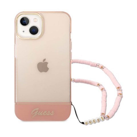 Guess Translucent Pearl Strap - Etui iPhone 14 Plus (różowy) Guess Translucent Pearl Strap - Etui iPhone 14 Plus (różowy)