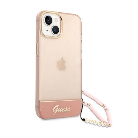 Guess Translucent Pearl Strap - Etui iPhone 14 Plus (różowy) Guess Translucent Pearl Strap - Etui iPhone 14 Plus (różowy)