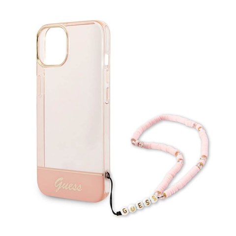 Guess Translucent Pearl Strap - Etui iPhone 14 Plus (różowy) Guess Translucent Pearl Strap - Etui iPhone 14 Plus (różowy)
