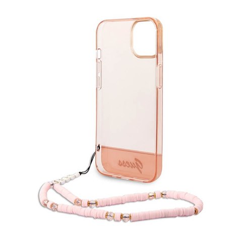Guess Translucent Pearl Strap - Etui iPhone 14 Plus (różowy) Guess Translucent Pearl Strap - Etui iPhone 14 Plus (różowy)