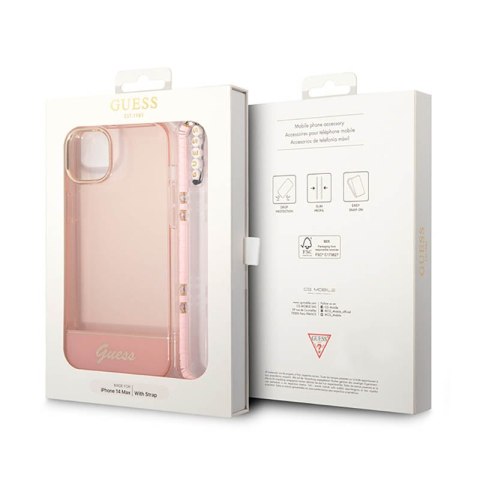 Guess Translucent Pearl Strap - Etui iPhone 14 Plus (różowy) Guess Translucent Pearl Strap - Etui iPhone 14 Plus (różowy)