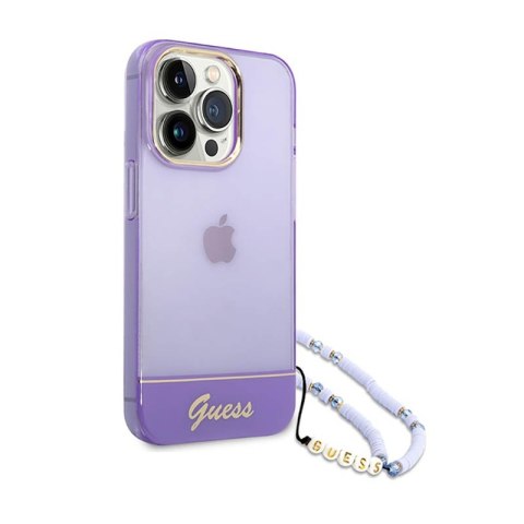 Guess Translucent Pearl Strap - Etui iPhone 14 Pro Max (fioletowy) Guess Translucent Pearl Strap - Etui iPhone 14 Pro Max (fioletowy)