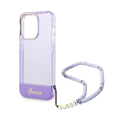 Guess Translucent Pearl Strap - Etui iPhone 14 Pro Max (fioletowy) Guess Translucent Pearl Strap - Etui iPhone 14 Pro Max (fioletowy)