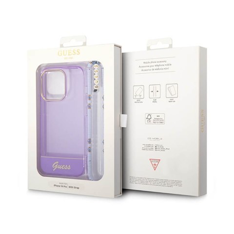 Guess Translucent Pearl Strap - Etui iPhone 14 Pro Max (fioletowy) Guess Translucent Pearl Strap - Etui iPhone 14 Pro Max (fioletowy)