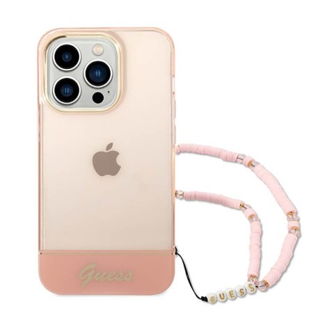 Guess Translucent Pearl Strap - Etui iPhone 14 Pro Max (różowy) Guess Translucent Pearl Strap - Etui iPhone 14 Pro Max (różowy)