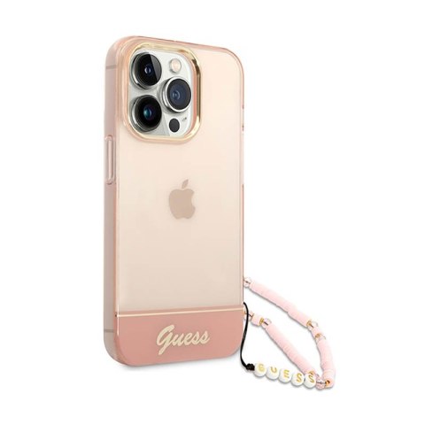 Guess Translucent Pearl Strap - Etui iPhone 14 Pro Max (różowy) Guess Translucent Pearl Strap - Etui iPhone 14 Pro Max (różowy)