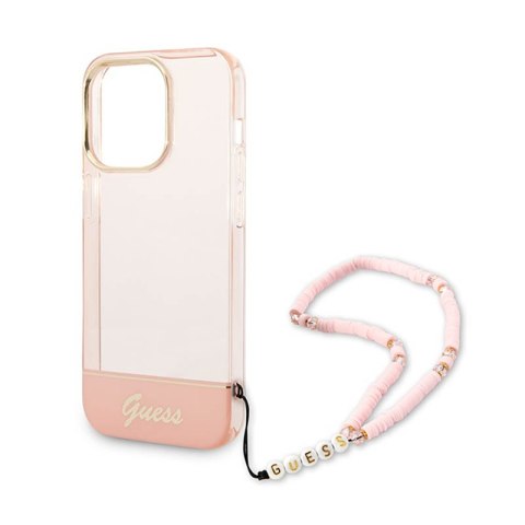 Guess Translucent Pearl Strap - Etui iPhone 14 Pro Max (różowy) Guess Translucent Pearl Strap - Etui iPhone 14 Pro Max (różowy)