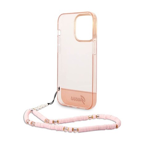 Guess Translucent Pearl Strap - Etui iPhone 14 Pro Max (różowy) Guess Translucent Pearl Strap - Etui iPhone 14 Pro Max (różowy)