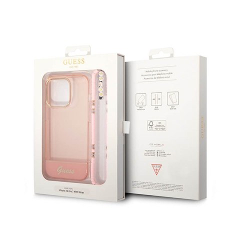 Guess Translucent Pearl Strap - Etui iPhone 14 Pro Max (różowy) Guess Translucent Pearl Strap - Etui iPhone 14 Pro Max (różowy)