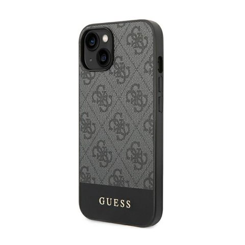 Guess 4G Bottom Stripe Metal Logo Collection - Etui iPhone 14 Plus (szary) Guess 4G Bottom Stripe Metal Logo Collection - Etui iPhone 14 Plus (szary)