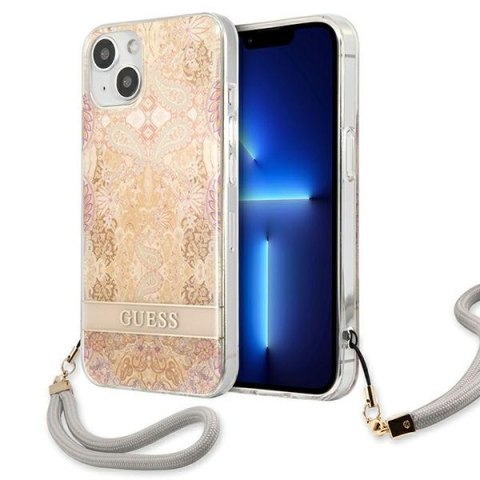 Guess Flower Cord - Etui ze smyczką iPhone 13 mini (Gold) Guess Flower Cord - Etui ze smyczką iPhone 13 mini (Gold)