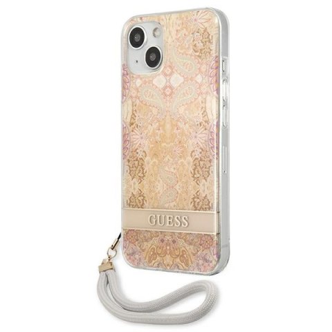 Guess Flower Cord - Etui ze smyczką iPhone 13 mini (Gold) Guess Flower Cord - Etui ze smyczką iPhone 13 mini (Gold)