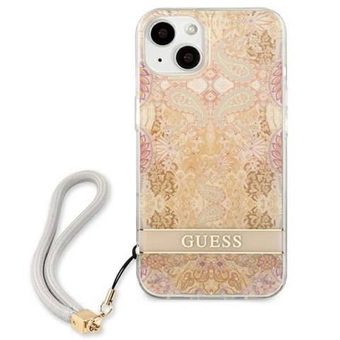 Guess Flower Cord - Etui ze smyczką iPhone 13 mini (Gold) Guess Flower Cord - Etui ze smyczką iPhone 13 mini (Gold)