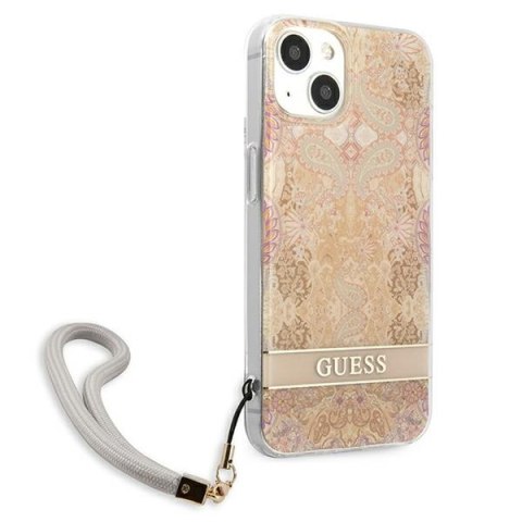 Guess Flower Cord - Etui ze smyczką iPhone 13 mini (Gold) Guess Flower Cord - Etui ze smyczką iPhone 13 mini (Gold)