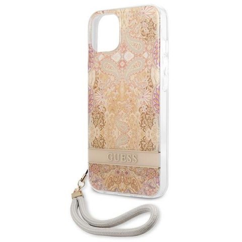 Guess Flower Cord - Etui ze smyczką iPhone 13 mini (Gold) Guess Flower Cord - Etui ze smyczką iPhone 13 mini (Gold)