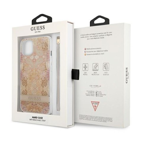 Guess Flower Cord - Etui ze smyczką iPhone 13 mini (Gold) Guess Flower Cord - Etui ze smyczką iPhone 13 mini (Gold)