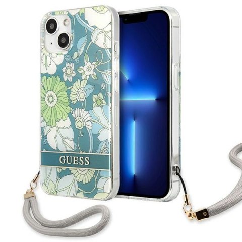 Guess Flower Cord - Etui ze smyczką iPhone 13 mini (Green) Guess Flower Cord - Etui ze smyczką iPhone 13 mini (Green)
