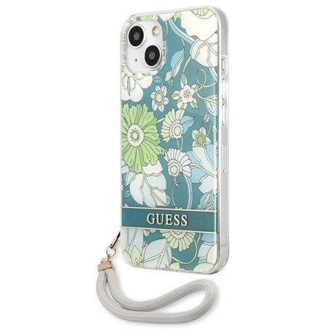 Guess Flower Cord - Etui ze smyczką iPhone 13 mini (Green) Guess Flower Cord - Etui ze smyczką iPhone 13 mini (Green)