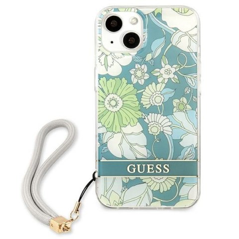 Guess Flower Cord - Etui ze smyczką iPhone 13 mini (Green) Guess Flower Cord - Etui ze smyczką iPhone 13 mini (Green)