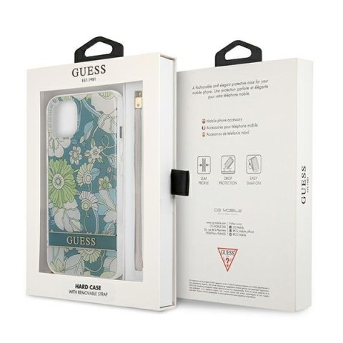 Guess Flower Cord - Etui ze smyczką iPhone 13 mini (Green) Guess Flower Cord - Etui ze smyczką iPhone 13 mini (Green)