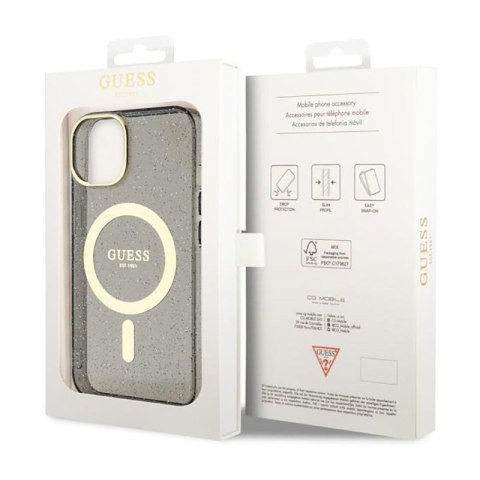 Guess Glitter Gold MagSafe - Etui iPhone 14 (Czarny) Guess Glitter Gold MagSafe - Etui iPhone 14 (Czarny)
