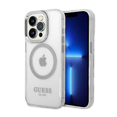 Guess Metal Outline MagSafe - Etui iPhone 14 Pro Max (przezroczysty / srebrny) Guess Metal Outline MagSafe - Etui iPhone 14 Pro Max (przezroczysty / srebrny)