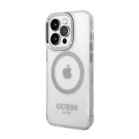 Guess Metal Outline MagSafe - Etui iPhone 14 Pro Max (przezroczysty / srebrny) Guess Metal Outline MagSafe - Etui iPhone 14 Pro Max (przezroczysty / srebrny)
