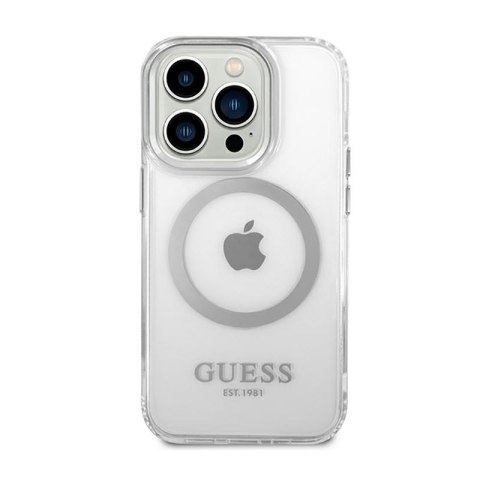 Guess Metal Outline MagSafe - Etui iPhone 14 Pro Max (przezroczysty / srebrny) Guess Metal Outline MagSafe - Etui iPhone 14 Pro Max (przezroczysty / srebrny)
