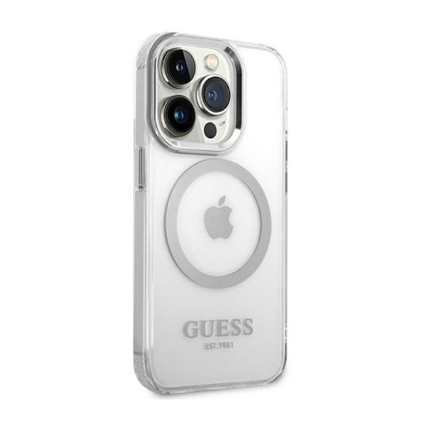 Guess Metal Outline MagSafe - Etui iPhone 14 Pro Max (przezroczysty / srebrny) Guess Metal Outline MagSafe - Etui iPhone 14 Pro Max (przezroczysty / srebrny)