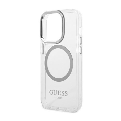 Guess Metal Outline MagSafe - Etui iPhone 14 Pro Max (przezroczysty / srebrny) Guess Metal Outline MagSafe - Etui iPhone 14 Pro Max (przezroczysty / srebrny)