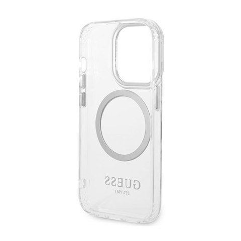 Guess Metal Outline MagSafe - Etui iPhone 14 Pro Max (przezroczysty / srebrny) Guess Metal Outline MagSafe - Etui iPhone 14 Pro Max (przezroczysty / srebrny)