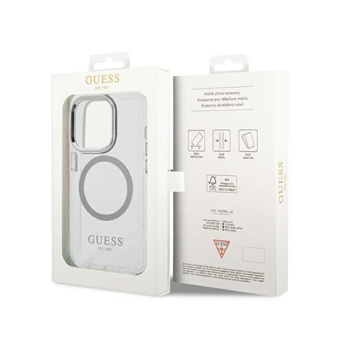 Guess Metal Outline MagSafe - Etui iPhone 14 Pro Max (przezroczysty / srebrny) Guess Metal Outline MagSafe - Etui iPhone 14 Pro Max (przezroczysty / srebrny)