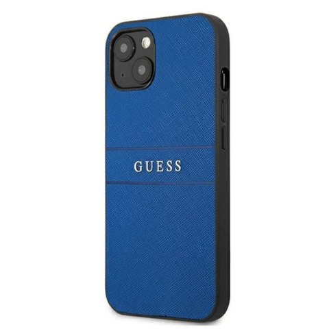Guess Saffiano Metal Logo Stripes - Etui iPhone 13 mini (niebieski) Guess Saffiano Metal Logo Stripes - Etui iPhone 13 mini (niebieski)