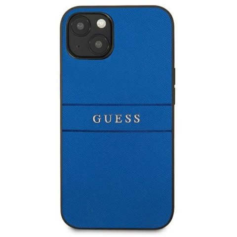 Guess Saffiano Metal Logo Stripes - Etui iPhone 13 mini (niebieski) Guess Saffiano Metal Logo Stripes - Etui iPhone 13 mini (niebieski)