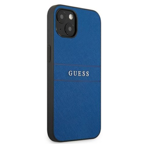 Guess Saffiano Metal Logo Stripes - Etui iPhone 13 mini (niebieski) Guess Saffiano Metal Logo Stripes - Etui iPhone 13 mini (niebieski)