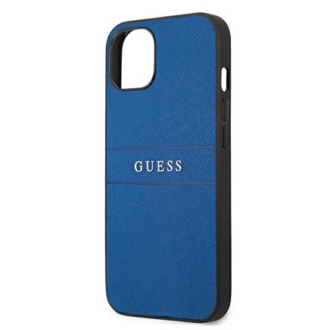 Guess Saffiano Metal Logo Stripes - Etui iPhone 13 mini (niebieski) Guess Saffiano Metal Logo Stripes - Etui iPhone 13 mini (niebieski)