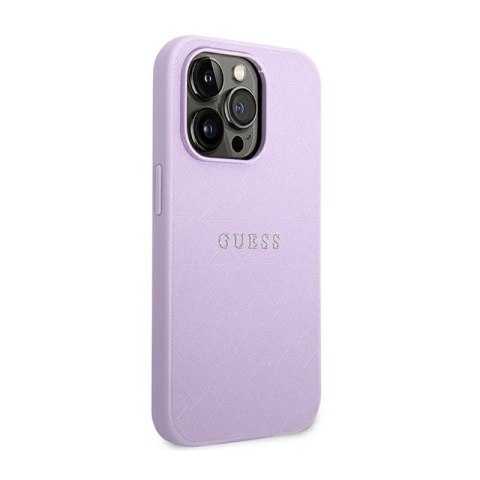 Guess Saffiano Metal Logo Stripes - Etui iPhone 14 Pro (liliowy) Guess Saffiano Metal Logo Stripes - Etui iPhone 14 Pro (liliowy)