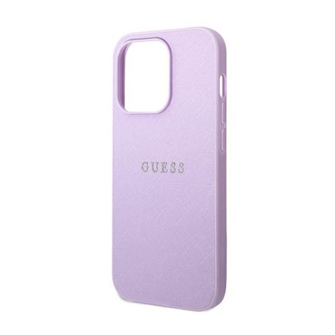 Guess Saffiano Metal Logo Stripes - Etui iPhone 14 Pro (liliowy) Guess Saffiano Metal Logo Stripes - Etui iPhone 14 Pro (liliowy)