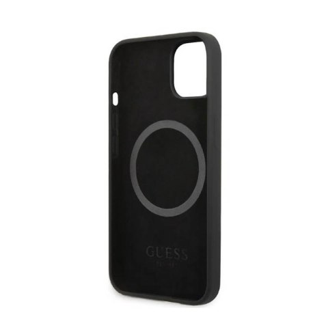 Guess Silicone Logo Plate MagSafe - Etui iPhone 13 Mini (czarny) Guess Silicone Logo Plate MagSafe - Etui iPhone 13 Mini (czarny)