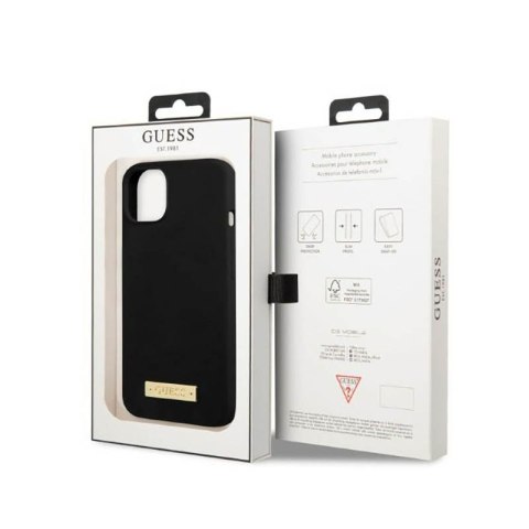Guess Silicone Logo Plate MagSafe - Etui iPhone 13 Mini (czarny) Guess Silicone Logo Plate MagSafe - Etui iPhone 13 Mini (czarny)