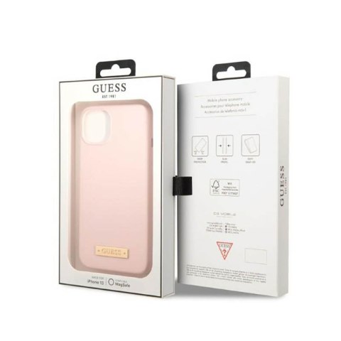 Guess Silicone Logo Plate MagSafe - Etui iPhone 13 (różowy) Guess Silicone Logo Plate MagSafe - Etui iPhone 13 (różowy)