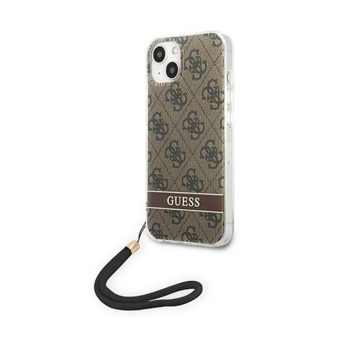 Guess 4G Print Cord - Etui ze smyczką iPhone 14 Plus (brązowy) Guess 4G Print Cord - Etui ze smyczką iPhone 14 Plus (brązowy)