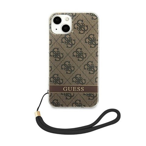 Guess 4G Print Cord - Etui ze smyczką iPhone 14 Plus (brązowy) Guess 4G Print Cord - Etui ze smyczką iPhone 14 Plus (brązowy)
