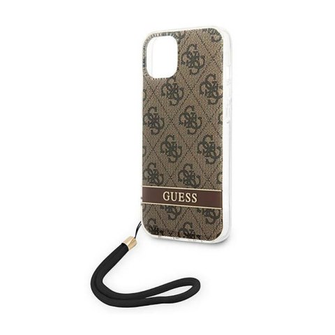 Guess 4G Print Cord - Etui ze smyczką iPhone 14 Plus (brązowy) Guess 4G Print Cord - Etui ze smyczką iPhone 14 Plus (brązowy)
