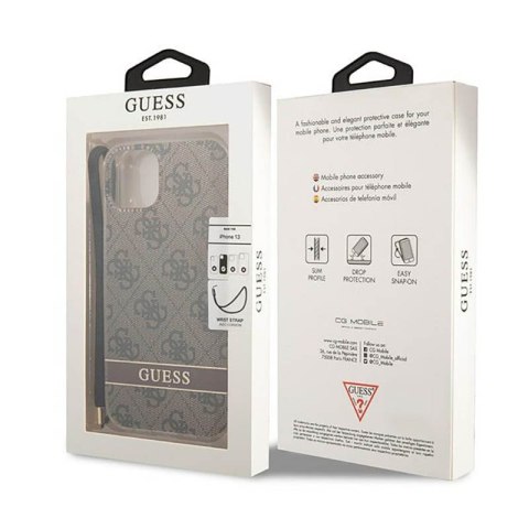 Guess 4G Print Cord - Etui ze smyczką iPhone 14 Plus (brązowy) Guess 4G Print Cord - Etui ze smyczką iPhone 14 Plus (brązowy)