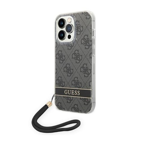 Guess 4G Print Cord - Etui ze smyczką iPhone 14 Pro (czarny) Guess 4G Print Cord - Etui ze smyczką iPhone 14 Pro (czarny)