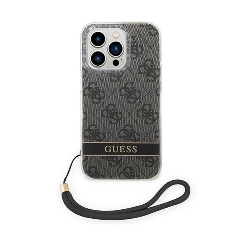 Guess 4G Print Cord - Etui ze smyczką iPhone 14 Pro (czarny) Guess 4G Print Cord - Etui ze smyczką iPhone 14 Pro (czarny)
