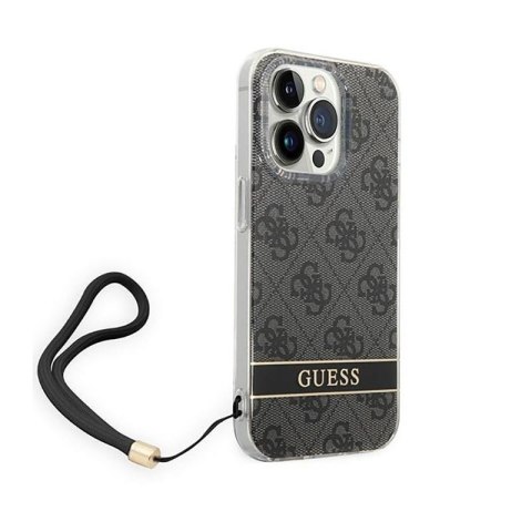 Guess 4G Print Cord - Etui ze smyczką iPhone 14 Pro (czarny) Guess 4G Print Cord - Etui ze smyczką iPhone 14 Pro (czarny)