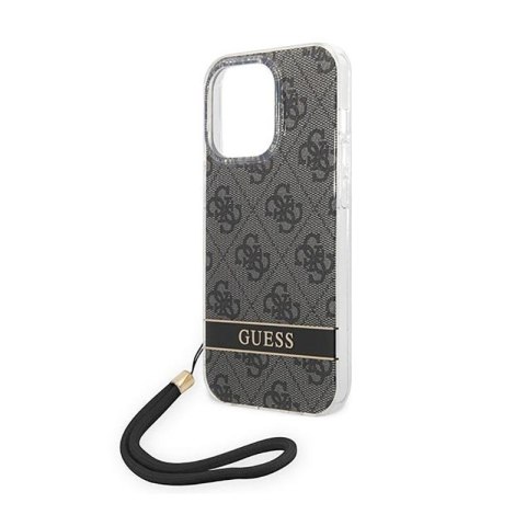 Guess 4G Print Cord - Etui ze smyczką iPhone 14 Pro (czarny) Guess 4G Print Cord - Etui ze smyczką iPhone 14 Pro (czarny)