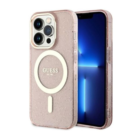Guess Glitter Gold MagSafe - Etui iPhone 14 Pro (Różowy) Guess Glitter Gold MagSafe - Etui iPhone 14 Pro (Różowy)